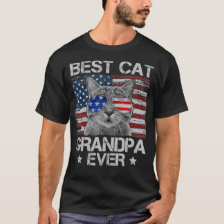 Camiseta Hombres Mejor Abuelo de Gato EEUU Bandera Patrióti
