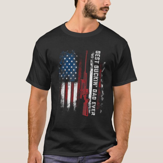 Camiseta Hombres Mejor Padre Buckin Jamás Bandera Americana (Anverso)