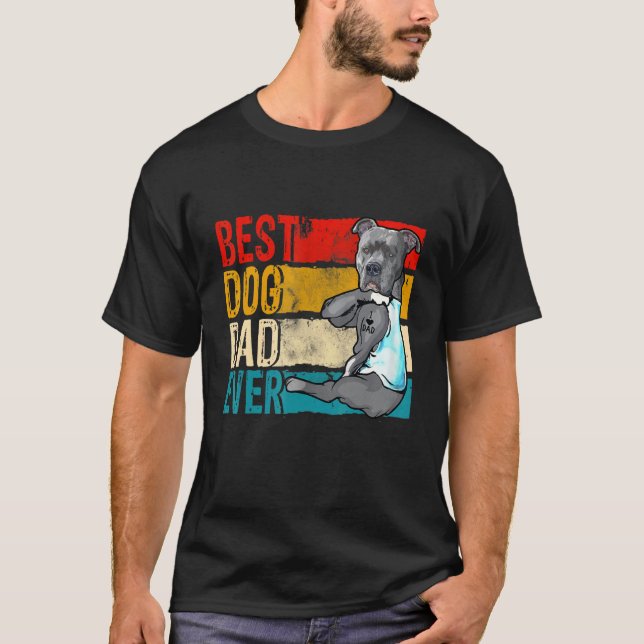 Camiseta Hombres Mejor Papá Pitbull Nunca Dueño De Perro Ba (Anverso)