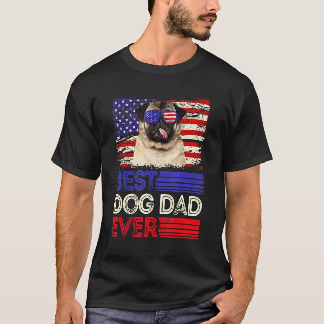 Camiseta Hombres Mejor Papá Pug Ever Bandera Estadounidense (Anverso)