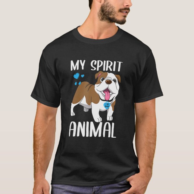 Camiseta Hombres mi espíritu Bulldog animal Amo el corazón  (Anverso)