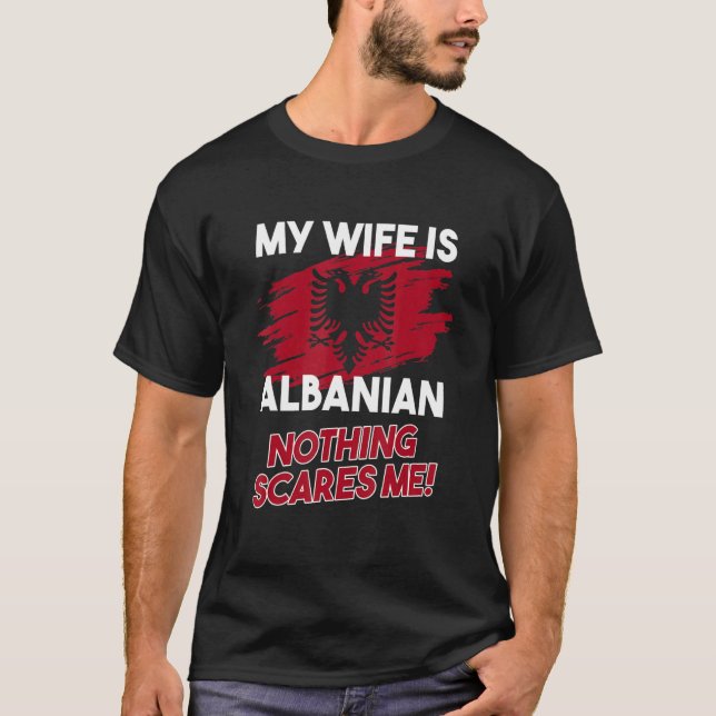Camiseta Hombres Mi Esposa Es Bandera Albanesa Águila Alban (Anverso)