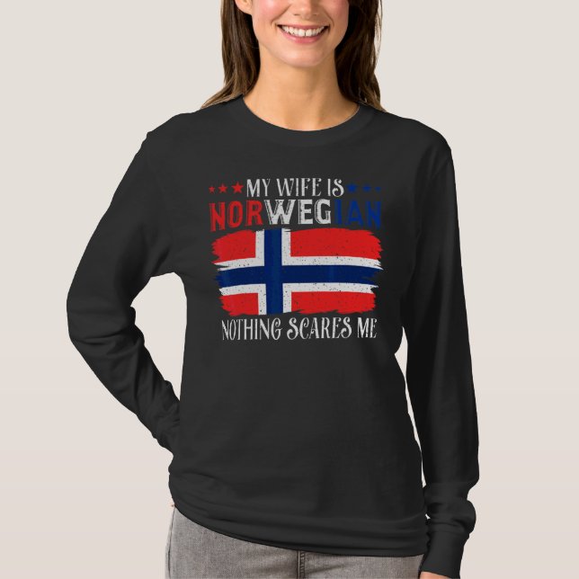 Camiseta Hombres, mi esposa es noruega, nada me asusta Husb (Anverso)