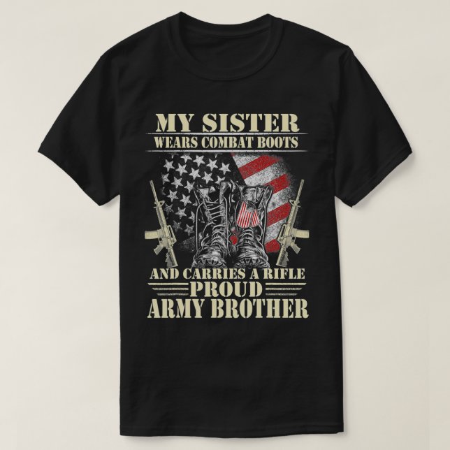 Camiseta Hombres Mi Hermana Viste Boots De Combate Hermano  (Diseño del anverso)