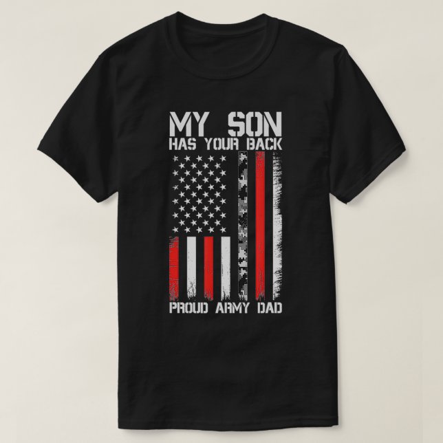 Camiseta Hombres Mi Hijo Tiene Tu Espalda Orgullosa Ejércit (Diseño del anverso)