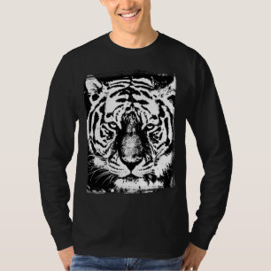 Camiseta Hombres Moderno Trendy Larga Manga Tigre Cara Negr