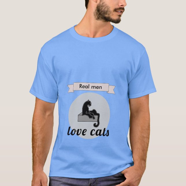 Camiseta Hombres modernos divertidos adoran los gatos azul  (Anverso)