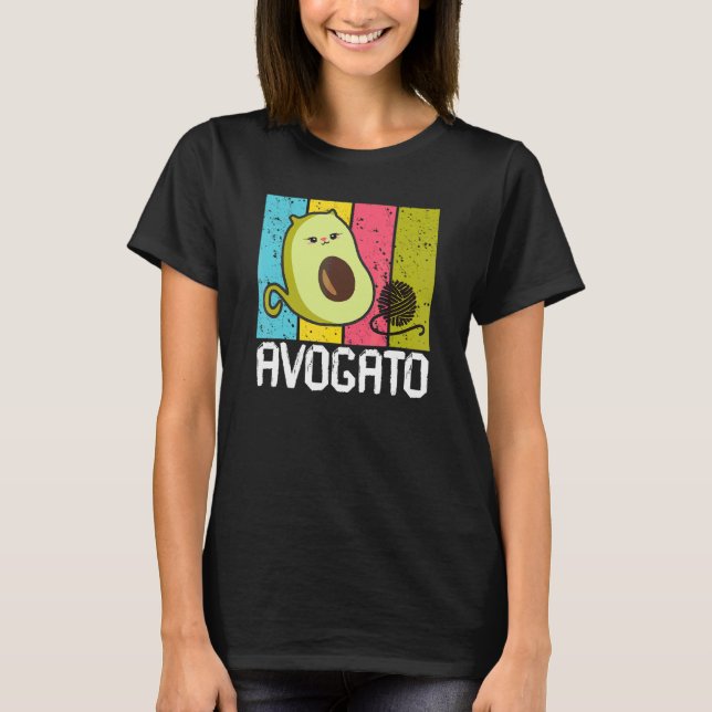 Camiseta Hombres Mujeres Avogato Gato Aguacate Retro (Anverso)