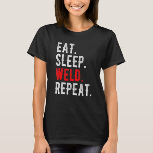 Camiseta Hombres Mujeres Comen Sueño Soldadura Repetida Sol