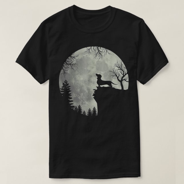 Camiseta Hombres Mujeres Dachshund Y Moon Art presente (reg (Diseño del anverso)