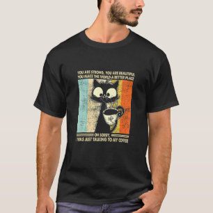 Camiseta Hombres Mujeres Gato Negro Café Vintage Halloween