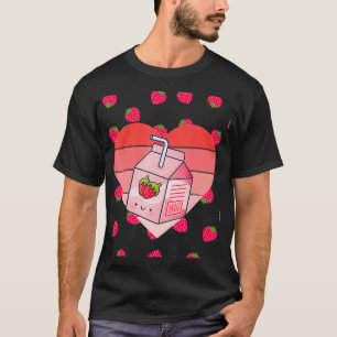 Camiseta Hombres Mujeres Japonesas Leche de fresa rosa Kawa