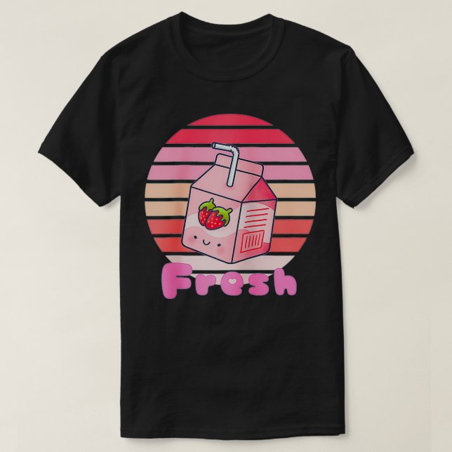 Camiseta Hombres Mujeres Japonesas Leche de fresa rosa Kawa (Diseño del anverso)