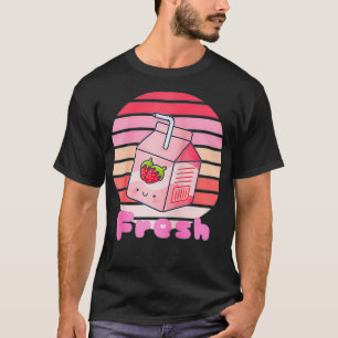Camiseta Hombres Mujeres Japonesas Leche de fresa rosa Kawa