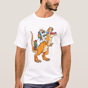 Camiseta Hombres Mujeres Unicornio Montando T rex Dinosauri