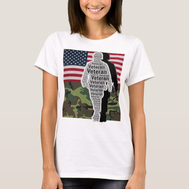 Camiseta Hombres Mujeres Veteranas del Ejército de Camuflaj (Anverso)