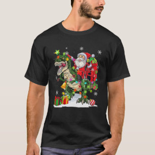 Camiseta Hombres Navidades de Santa Riding T Rex Dinosaur 2