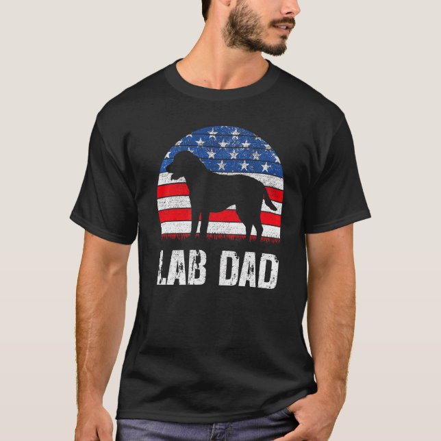 Camiseta Hombres Negro Labrador Papá Ee.Uu. Bandera America (Anverso)
