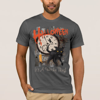 CAMISETA HOMBRES NEGROS DEL CAT DE LAS BRUJAS DE HALLOWEEN