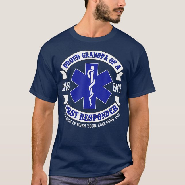 Camiseta Hombres Orgullosos Abuelo Responsable Primero EMS  (Anverso)