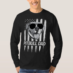 Camiseta Hombres Orgullosos Pitbull Dad Bandera Americana P