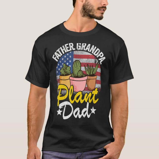 Camiseta Hombres Padre Abuelo Planta Papá Bandera Americana (Anverso)