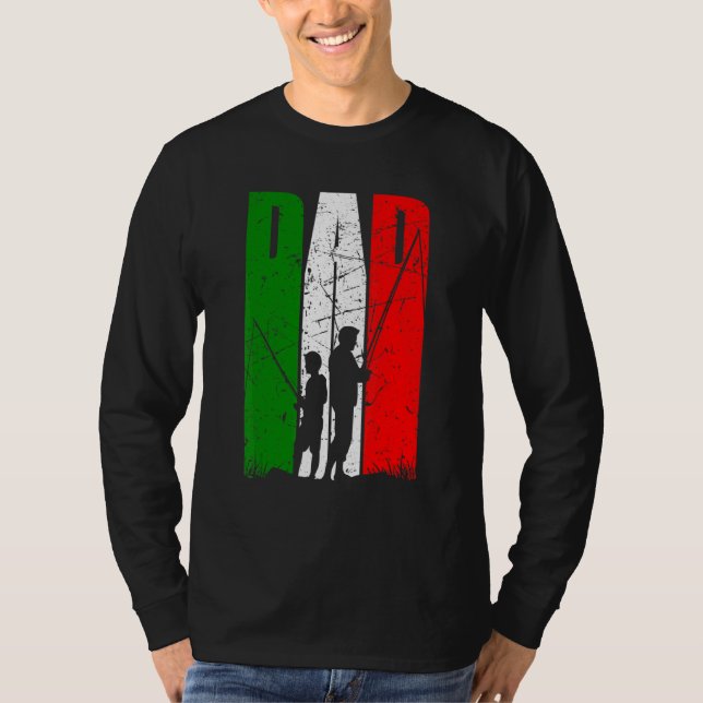 Camiseta Hombres Padre E Hijo Pescador Angler Bandera Itali (Anverso)
