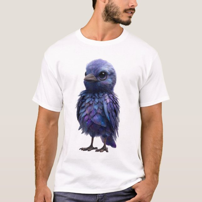 Camiseta Hombres Pájaro Morado Plumado Galaxia Celeste (Anverso)