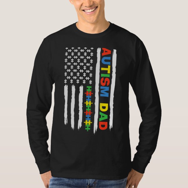 Camiseta Hombres Papá Autismo Sensibilización Bandera Ameri (Anverso)
