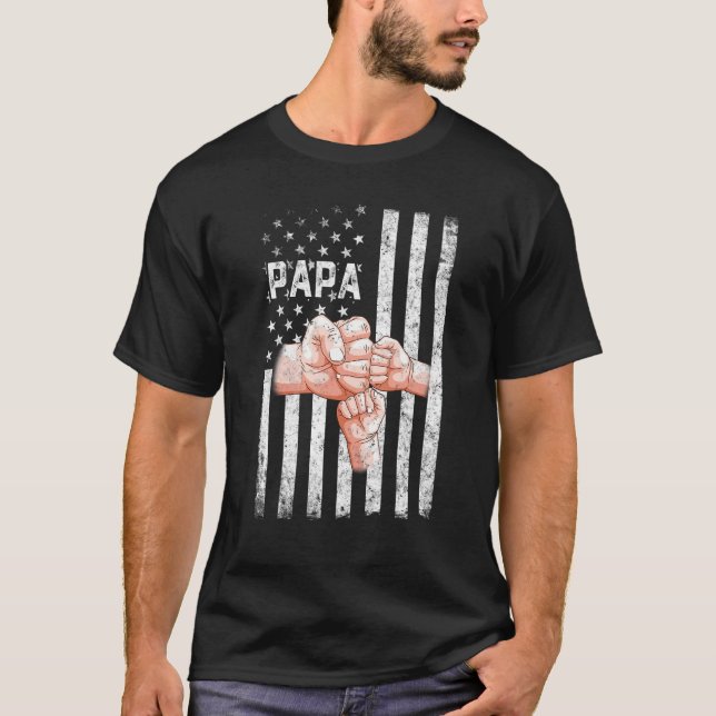 Camiseta Hombres Papa Bandera Estadounidense 2 Niños Día de (Anverso)