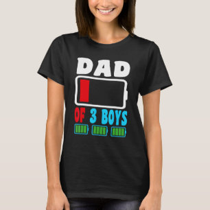 Camiseta Hombres papá con tres niños con batería baja