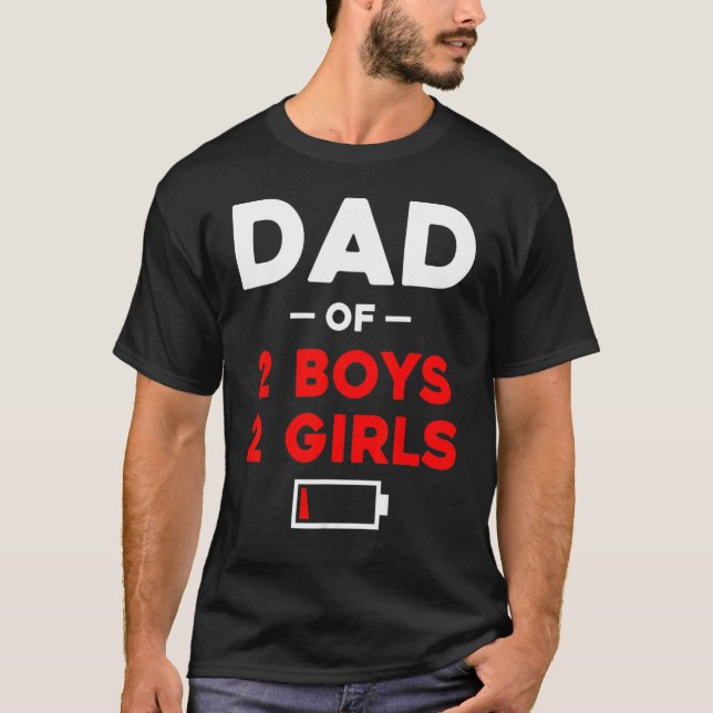Camiseta Hombres Papá De 2 Niños 2 Chicas Batería Baja Padr (Anverso)