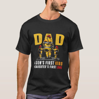 Camiseta Hombres Papá Hijos Primeras Hijas Héroes Primero E