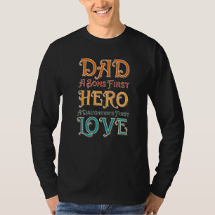Camiseta Hombres Papá Hijos Primero Héroe Hijas Primero Amo