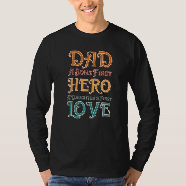 Camiseta Hombres Papá Hijos Primero Héroe Hijas Primero Amo (Anverso)