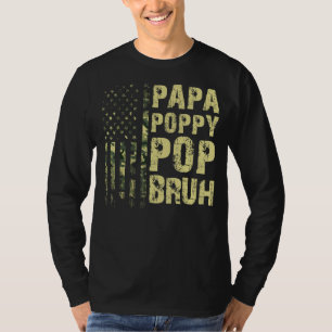 Camiseta Hombres Papa Poppy Pop Bruh Veterano Camoufla Band