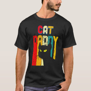 Camiseta Hombres Papi Gato Hombres Vintage Retro Gatos Negr