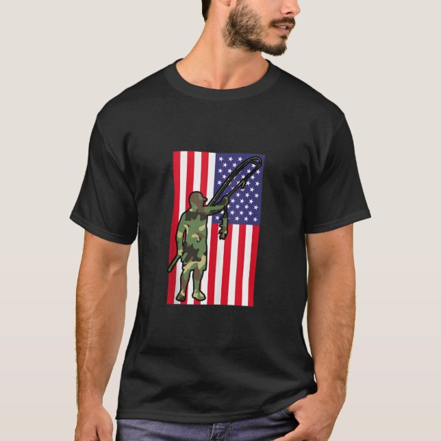 Camiseta Hombres Patrióticos pescadores Camuflaje de Pesca  (Anverso)