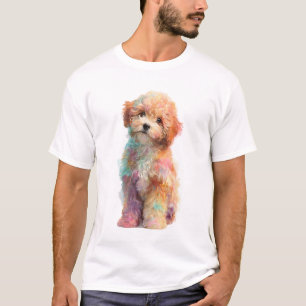Camiseta Hombres Perro Caniche Cachorro Acuarela Arcoíris C