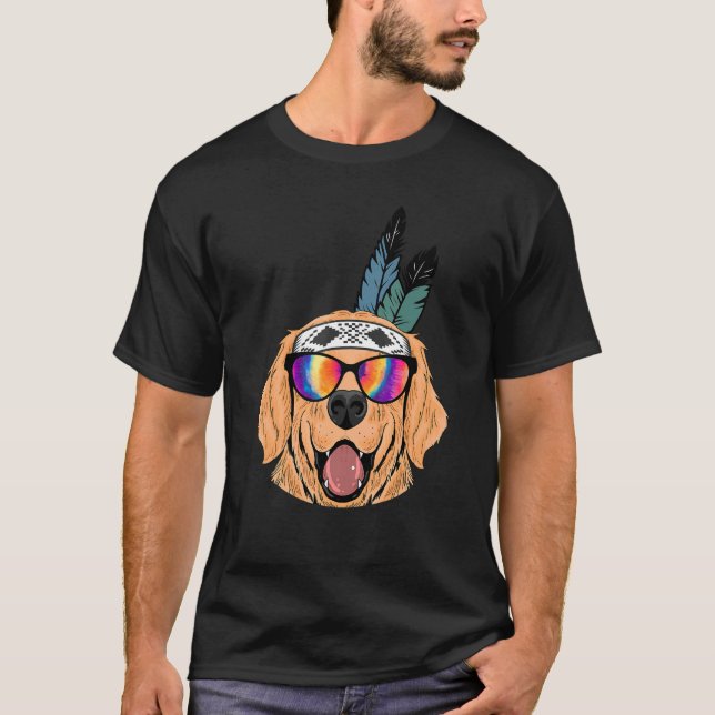 Camiseta Hombres Perro plumas de pluma gafas de sol corbata (Anverso)