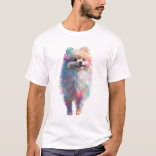 Camiseta Hombres Perro Pomerania Acuarela Salpicadura Arcoí