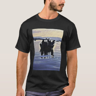 Camiseta hombres pescando en el arte abstracto de la siluet