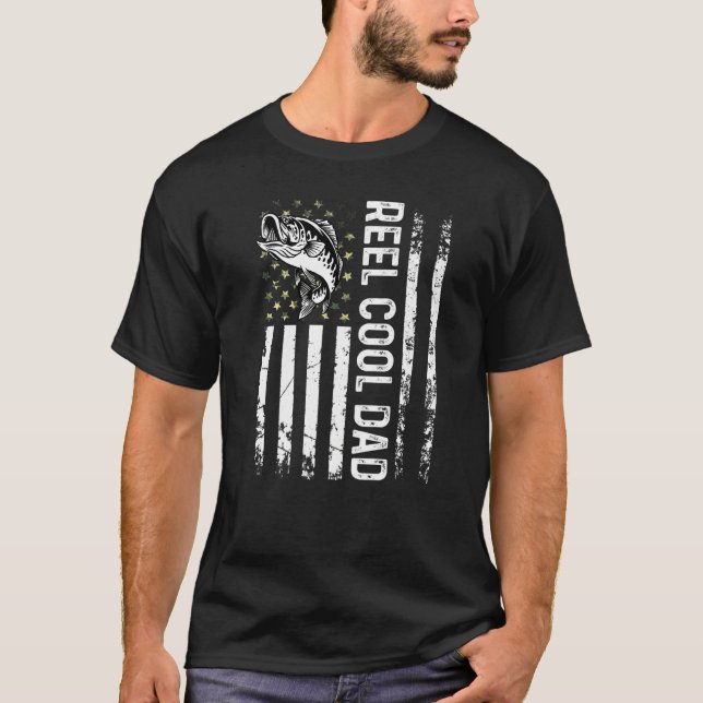 Camiseta Hombres Pescando Guay Reel De Bandera De Estados U (Anverso)