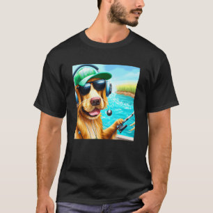 Camiseta Hombres pescando niños papá chicos perro retriever