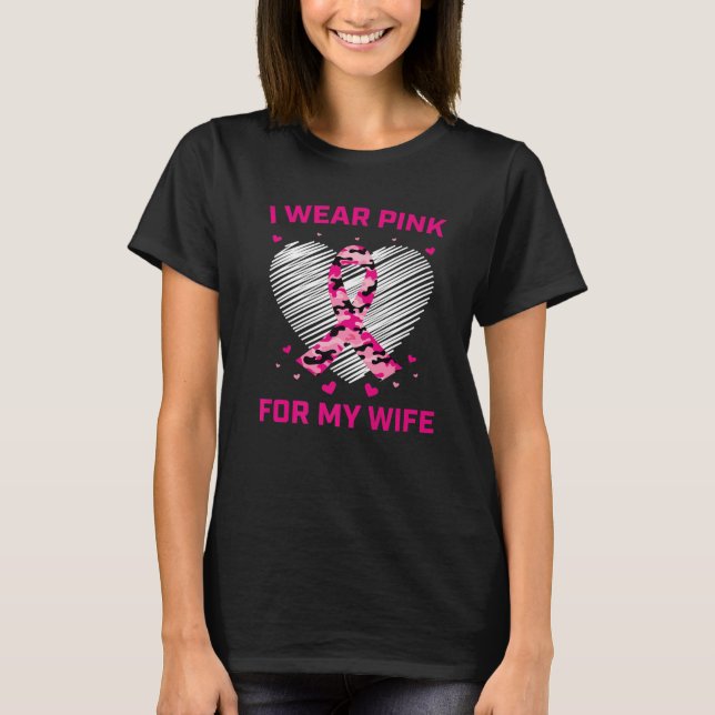 Camiseta Hombres Pink Camo Esposa de Cáncer de Mama Corazón (Anverso)