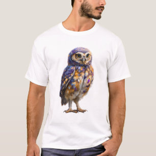 Camiseta Hombres Pintura de Búho Galáctico Vibrante