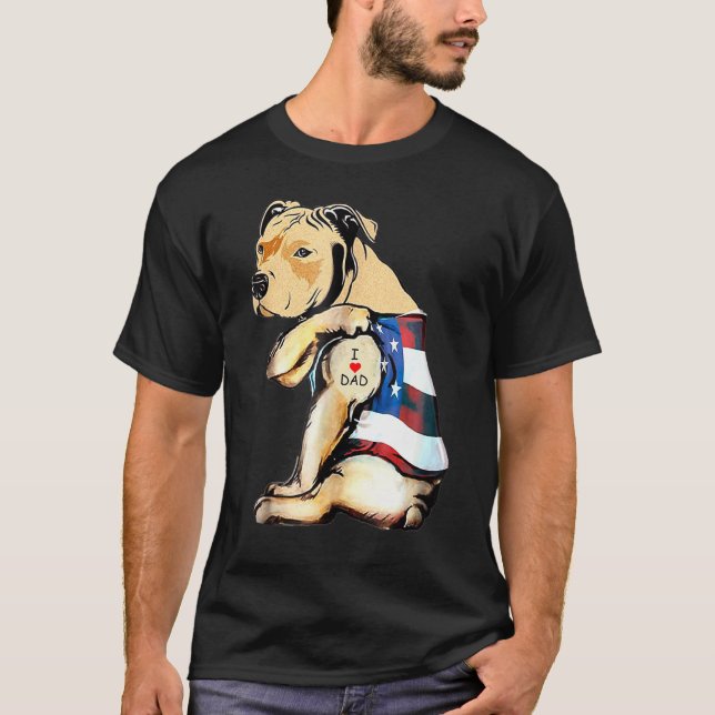 Camiseta Hombres Pitbulls Perro Tattoo Amo Papá (Anverso)
