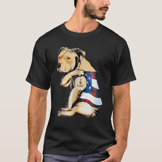 Camiseta Hombres Pitbulls Perro Tattoo Amo Papá (Anverso)