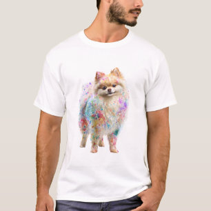 Camiseta Hombres Pomerania Arte de Salpicaduras Coloridas