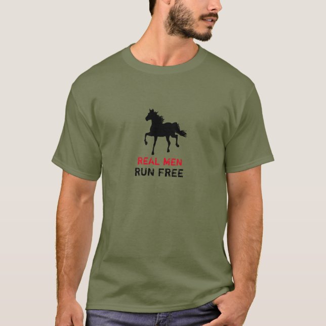 Camiseta Hombres Reales Corren Libres y Salvaje Caballo Neg (Anverso)